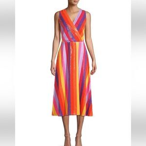 Olivia Rubin Multicolor‎ Thea Sequin Stripe Midi Dress sz 4
